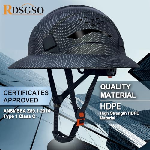 Full Brim Hard Hat Vented Construction Safety Helmet Industrial Work Hardhat for Workers 6 Point Adjustable Ratchet Suspension OSHA Approved