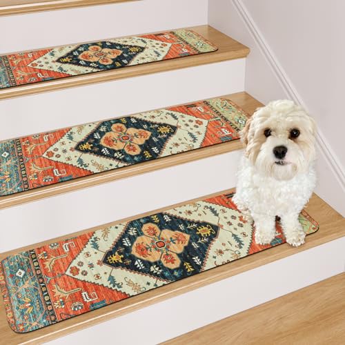 OJIA Extra Non-Slip Carpet Stair Treads for Wooden Steps Set of 4, 30"X8" Rubber Indoor Stair Runner Slip Resistant Stair Rugs Safety Mats for Dogs, Kids & Elders, Stairway Grip Step Treads