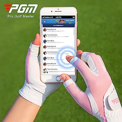 PGM Women's Golf Glove One Pair - White Pink, Open-Finger, Breathable Mesh, Improved Grip, X-Small