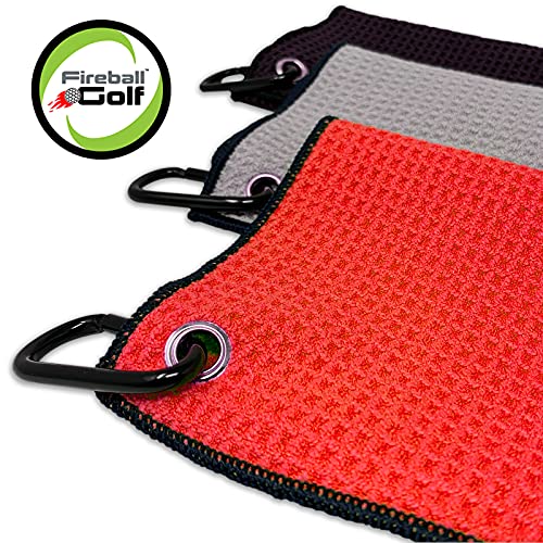 Fireball Golf Towel Gifts Set - Red, 3 Microfiber Towels & Accessories for Men, Women, Kids