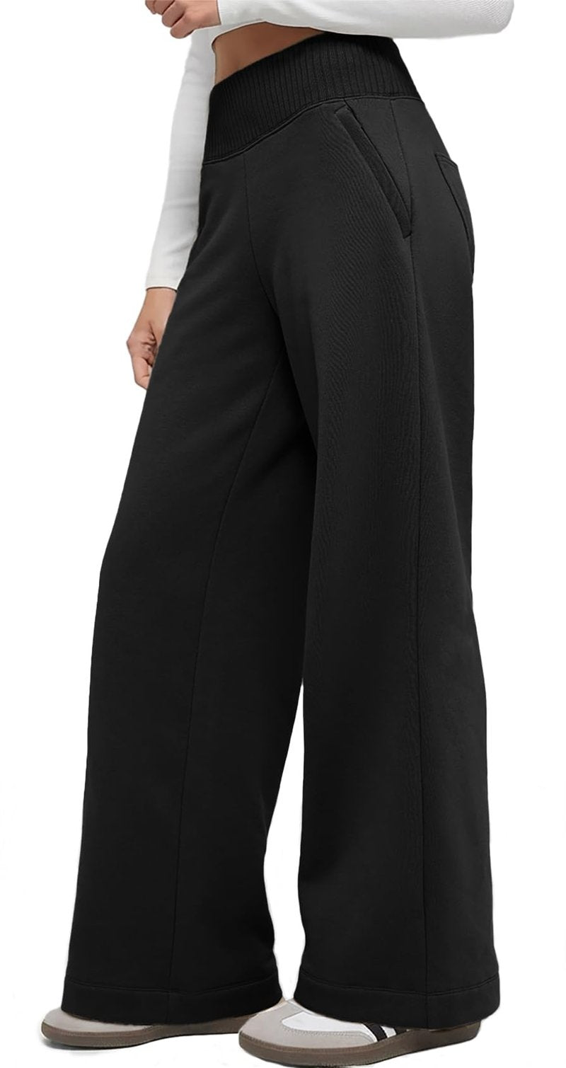 Sweetmoon Wide Leg Sweatpants Women Lightweight, High Waisted Sweat Pants Baggy Lounge Pants Women Joggers with Pockets Black M