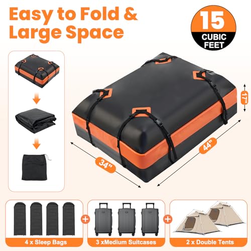 DUMOS Waterproof Car Roof Bag - Gold Oval 15 Cu Ft Cargo Carrier for All Vehicles