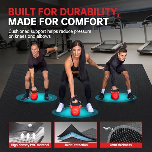 Large Exercise Mat for Home Workouts - 6'x4' Black