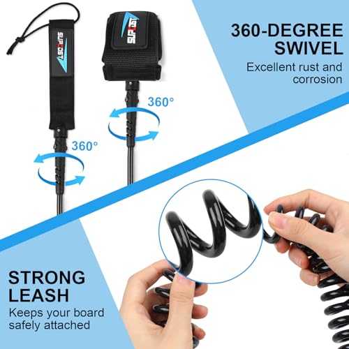 10ft Coiled Paddle Board Leash - Strong Urethane SUP Leash