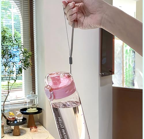 26oz Transparent Pink Sports Water Bottle with Straw