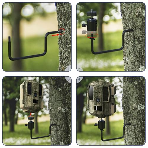 ORIPIK 4 Pack Trail Camera Tree Mount - 360° Adjustable Game Camera Holder with 1/4 Inch Screw, Easy Installation, Compact & Durable