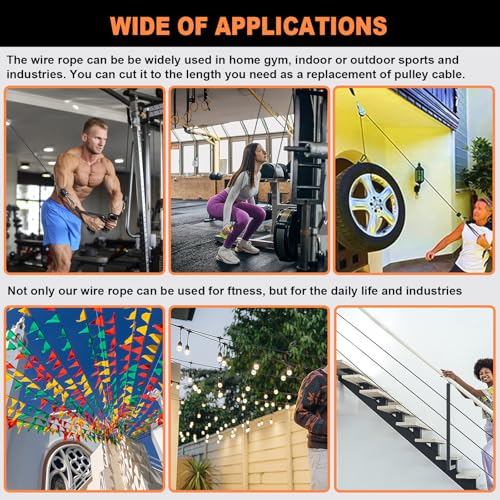SERTT 98.4 ft TPU-Coated 5mm Steel Cable for Pulley Weight Lifting Machine – Replacement Gym Cable