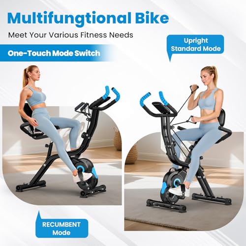 Foldable Exercise Bike with 8-Level Magnetic Resistance - Blue