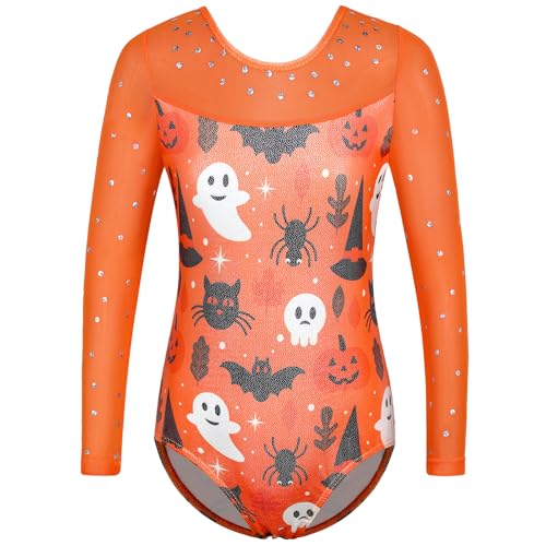 Girls 3/4 Sleeve Gymnastics Leotard with Mesh Sequin - 4-5T Orangepumpkin