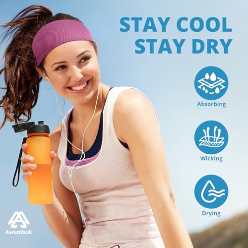 Cooling Headbands for Women - Non-Slip Moisture-Wicking Sweatbands - 4-Pack Blue