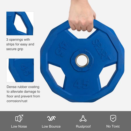 SPART Color Coded Weight Plate 2-Inch Rubber Coated Olympic Grip Plate for Barbell,Solid Cast Iron Weight Plates for Strength Training,Weightlifting,Crossfit,Home Gym, 10LB, Pair