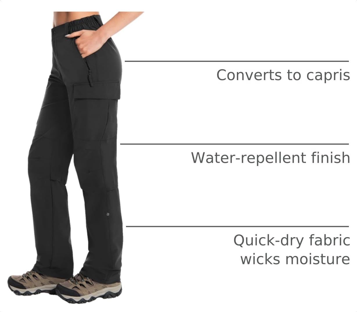 Moosehill Women's Hiking Pants Lightweight Quick Dry Water Resistant Cargo Travel Work Summer Pants for All Seasons (Black,10)