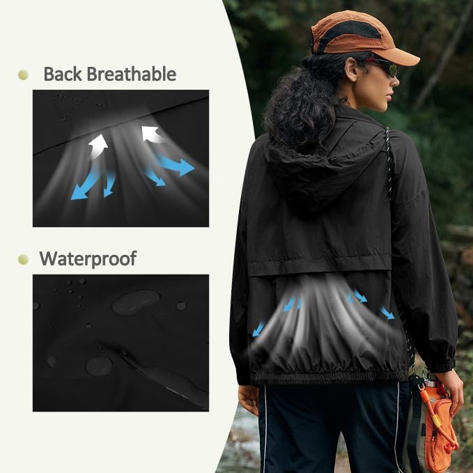 Yousify Women's Waterproof Rain Jacket - Lightweight Hooded Windbreaker for Outdoor Hiking | Pocket Included