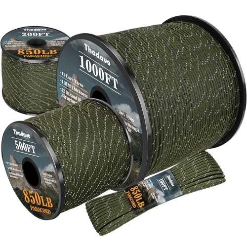 850LB Reflective Paracord Rope - 4MM, 100FT Army Green