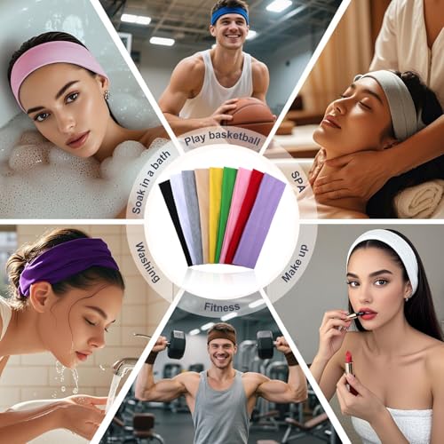 9-Pack Non-Slip Elastic Headbands for Women & Men - 9 Colors