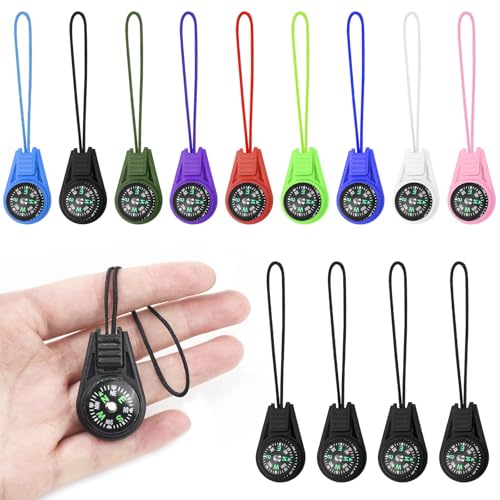 Mini Compass Keychain Set - Multicolor 12 Pack for Kids Hiking