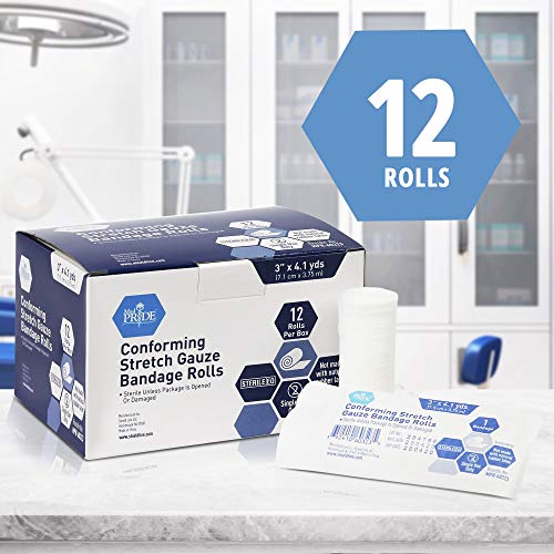 Sterile Stretch Gauze Bandage - Latex-Free, 3x147.6 Inch, 12-Pack