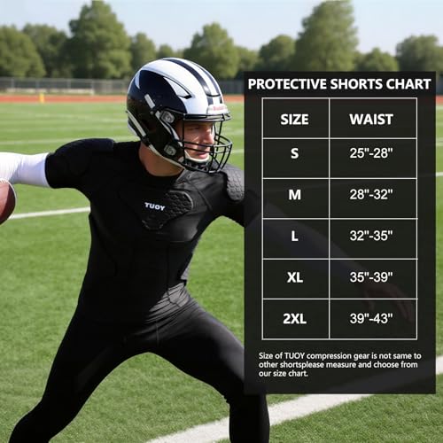 DGQY Men's Padded Compression Shirt with Chest, Rib, Shoulder, Back & Sternum Pads – Large