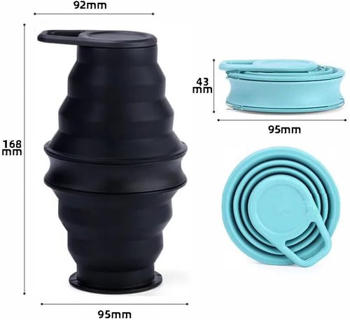 Collapsible Silicone Water Bottle - Lightweight, BPA-Free & Leakproof | 500ml (17oz) Foldable Travel Bottle - Durable Black with Carabiner