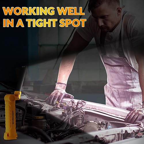 Mudder 6 Pcs LED Work Flashlights with Magnetic Base, Rechargeable, Portable, Yellow