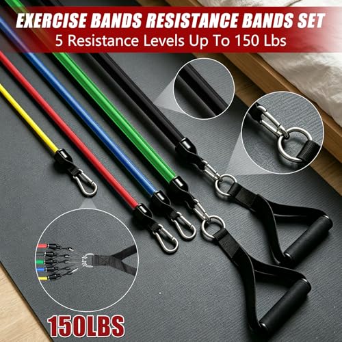 Bourid Resistance Bands with Handles - 5 Levels 10-50 lb, 150 lb Total