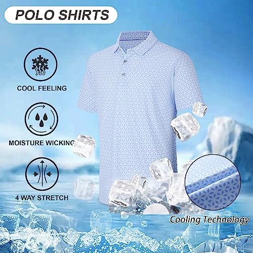 Esabel.C Men's White Rhombus Moisture Wicking Polo Shirt XL - Short Sleeve Golf Tee