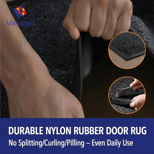 Front Door Mat, Heavy Duty Door Mat Outside Entrance for Indoor Outdoor Use, Machine Washable Low Pile Non Slip Rubber Back Entry Rug for Dogs and Indoor Entrance