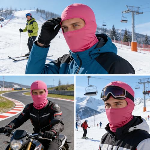 Full Face Cover Ski Mask Balaclava Neck Gaiter - Hot Pink+Pink