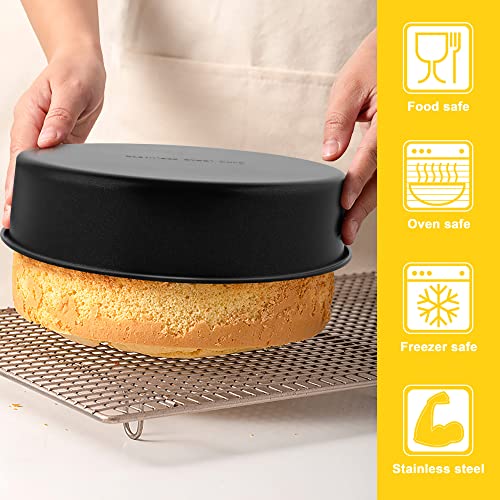 8 Inch Cake Pans Set of 2 with Nonstick Coating & Pre-Cut Parchment Paper (E-far)