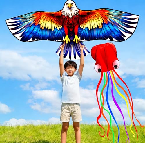 Colorful Eagle & Octopus Kites Set for Kids & Adults - Easy to Fly Outdoor Toys