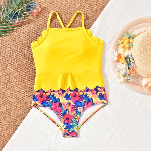 Girls One-Piece Swimsuit for Ages 9-10 - Yellow