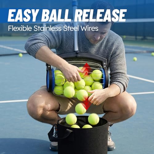 Tennis Ball Picker with Storage Bag - Adjustable Handle, No Bending