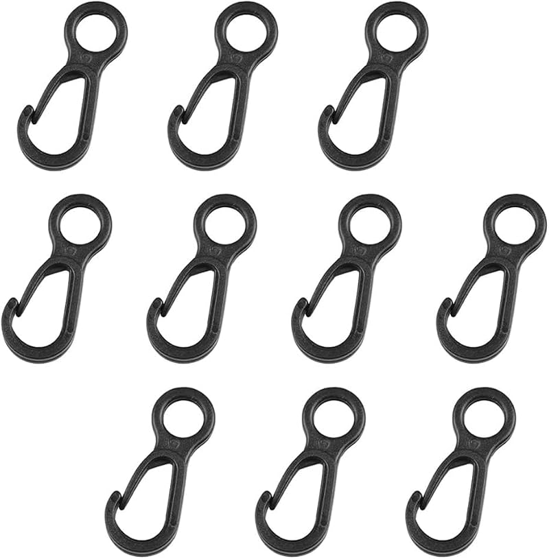 10-Pack Black Plastic Carabiner Clips - Versatile Camping Hooks