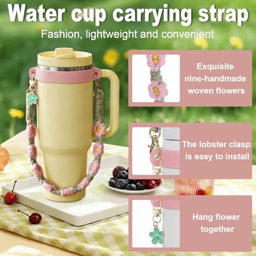 Water Bottle Handle Strap - Pink Green Floral Design