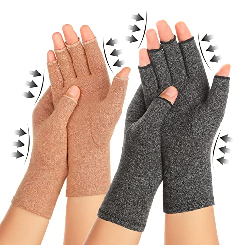 Arthritis Compression Gloves for Pain Relief - Medium Brown & Grey