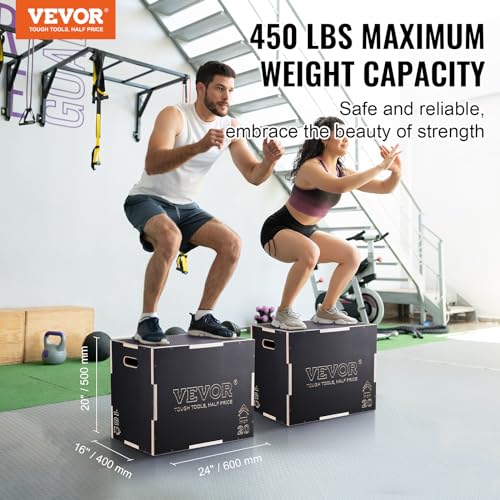Plyometric Jump Box - 3 Adjustable Heights, 24"x20"x16"