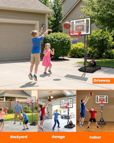 Adjustable Kids Basketball Hoop - 4-8.5ft, Portable with Wheels - Black