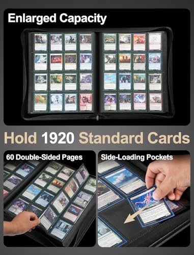 Black 16-Pocket Zipper Binder for 1920 Trading Cards - L++ Capacity