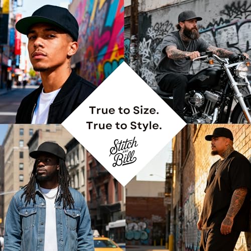 Stitch and Bill Premium Fitted Flat Brim Baseball Cap 7 3/4 Black