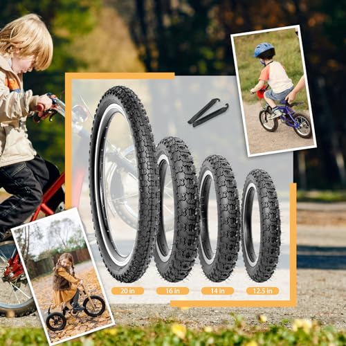 20x2.125 Inch Kids Bike Tires Set with Inner Tubes & Levers - Durable Puncture-Resistant BMX MTB Replacement