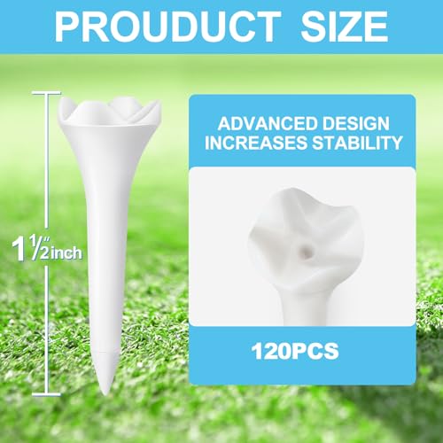 1.5 Inch Plastic Golf Tees - 120 Pack with Low-Friction Design