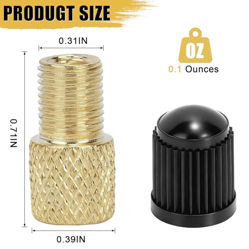 4-Pack Brass Presta to Schrader Valve Adapter Kit with Valve Caps