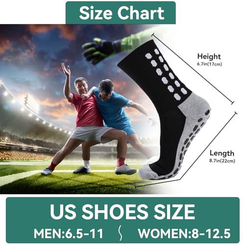 Non-Slip Soccer Socks with Grip Pads for Men and Women - 2 Pairs Black White
