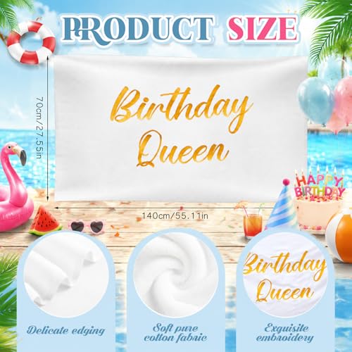 Peryiter Gold Birthday Queen Embroidery Beach Towel 28x55in - Cotton, Fun Gift