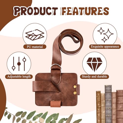 2 Pcs Adjustable Book Strap Carrier 4" x 5" x 53" Leather Book Holster Belt Holder Renaissance Shoulder Carry Handmade Steampunk for Reading Lovers Gifts Libraries Reader Essentials