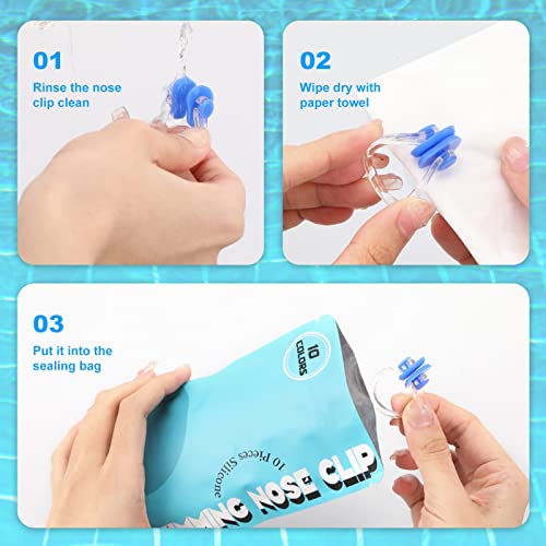 Swimming Nose Clip Set - 10 Silicone Waterproof Plugs with Storage Bag