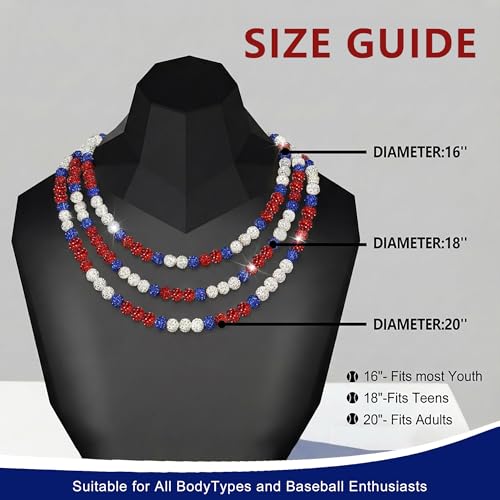 Baseball Rhinestone Bead Necklace and Bracelet Set - Warrior Red/Blue/White