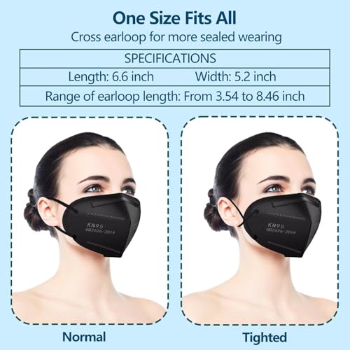 SDIW Black 50PCS KN95 Face Masks - 5 Layer Dust Masks with Soft Ear Loops