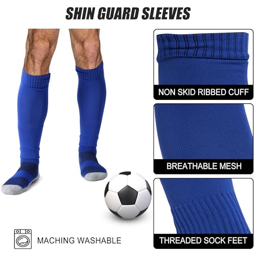 Grip Soccer Socks with Shin Guard Sleeves - Non-Slip Leg Sleeve for Men & Women