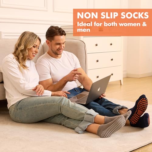 Non Slip Grip Socks Women Men Elderly 5 Pairs Hospital Grippy Slipper